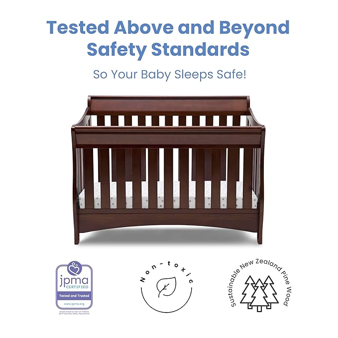 Delta Children Bentley S Series 4-in-1 Crib, Chocolate + Serta Perfect Slumber Dual Sided Recycled Fiber Core Crib and Toddler Mattress (Bundle) - LeafyLoom