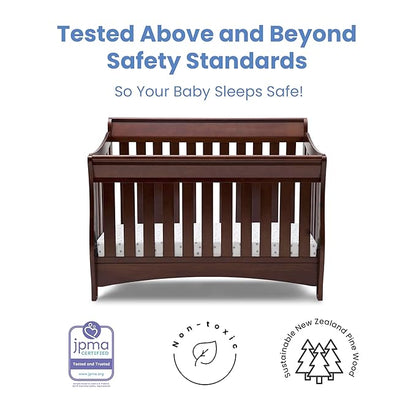 Delta Children Bentley S Series 4-in-1 Crib, Chocolate + Serta Perfect Slumber Dual Sided Recycled Fiber Core Crib and Toddler Mattress (Bundle) - LeafyLoom