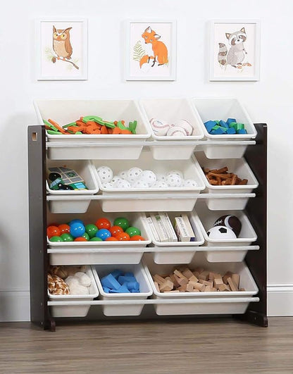 Humble Crew Modern Toy Organizer with 12 Bins, Espresso/White - LeafyLoom