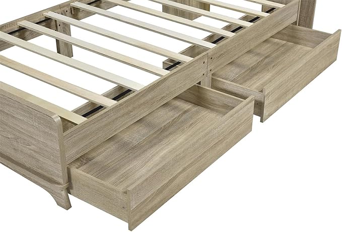 Merax Twin Size Bed Frame with Headboard and 2 Drawers,Kids Wood Platform Bed with Storage Underneath and Functional Headboard - LeafyLoom