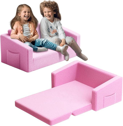 Extra Wide 2 Seater Kids Couch, 2-in-1 Toddler Chairs for Boys & Girls, Kids Sofa with Storage, Comfortable Mini Couch for Kids, Fun Kids Lounge Chair, Toddler Furniture,Children's Gifts(Pink) - LeafyLoom