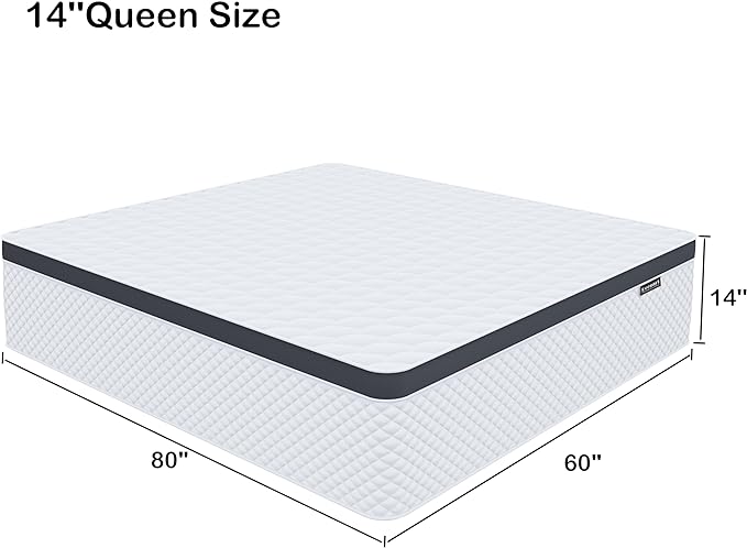 Queen Mattress,14 Inch Queen Size Mattress in a Box,Gel Memory Foam and Innerspring Hybrid Mattress with Individual Pocket Spring for Motion Isolation,Pressure Relief,Medium Firm Feel - LeafyLoom