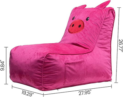 Bean Bag Chair for Kids, Cute Pig L-Shape Animal Bean Bag Sofa with Top Handles and Side Pockets, Cute Soft and Comfy Bean Bag Chair with Filler Included, Ages 1+ Children's Day Gifts - LeafyLoom