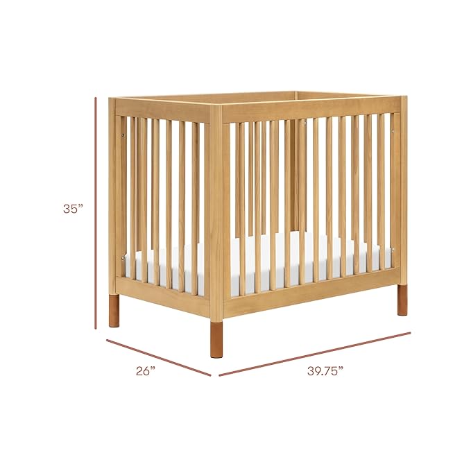 babyletto Gelato 4-in-1 Convertible Mini Crib with Toddler Bed Conversion in Honey with Vegan Tan Leather Feet, Greenguard Gold Certified - LeafyLoom