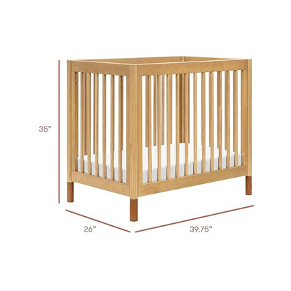 babyletto Gelato 4-in-1 Convertible Mini Crib with Toddler Bed Conversion in Honey with Vegan Tan Leather Feet, Greenguard Gold Certified - LeafyLoom