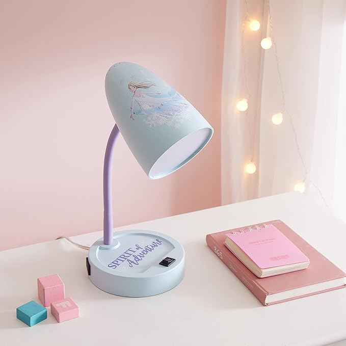 Idea Nuova Disney Frozen Switch Operated LED Task Table and Desk Lamp with Charging Outlet - LeafyLoom