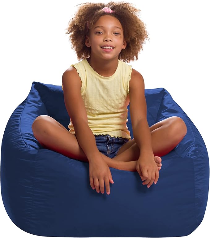 Posh Creations Coronado Bean Bag Boys and Girls Large Chair for Kids, for Gaming and Playrooms, Soft Nylon-Navy - LeafyLoom