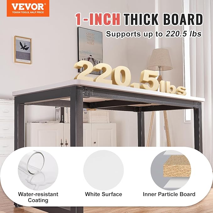 VEVOR One-Piece Particle Board Desktop Universal Tabletop, 55" D x 28" W x 1" H, White - LeafyLoom