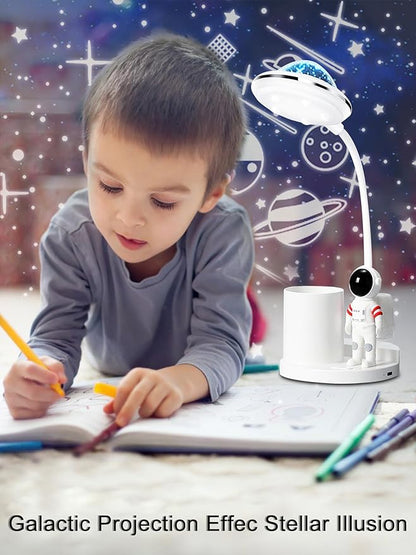 Astronaut Desk Lamp for Kids,Star Space Projector Galaxy Night Light,Eye-Care Reading Small Desk Lamps, with Pen Holder Spaceman Table Lamp, Bedroom Decor Aesthetics, Gifts for Boys and Girls - LeafyLoom