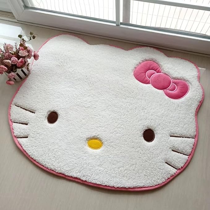 Area Rugs Kawaii Carpet Super Soft Area Rugs Cute Cartoon Kitten Face Pattern Bedroom Mats，Luxury Shaggy High Absorbent and Anti Slip - LeafyLoom