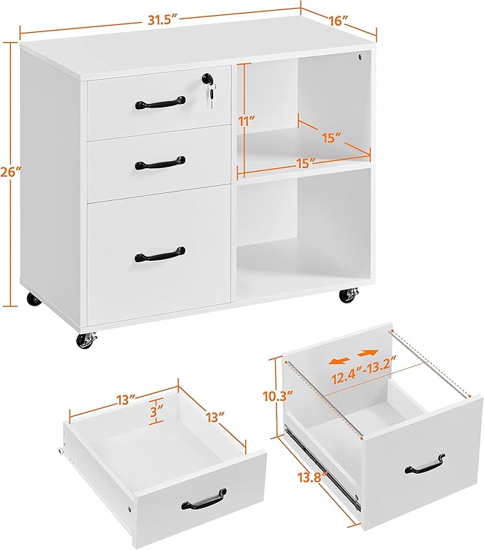 Yaheetech File Cabinet Mobile Letter Size File Organization Unit Mobile Lateral Filing Cabinet Printer Stand for Home and Office,White - LeafyLoom