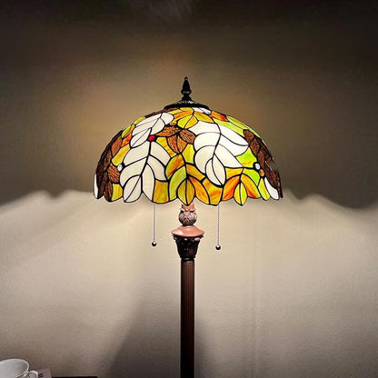 Handmade Tiffany Floor Lamp 16 inch Stained Glass Leaf Lampshade Standing Lamp for Home and Office Decoration, Perfect Floor Light for Living Room and Bedroom - LeafyLoom