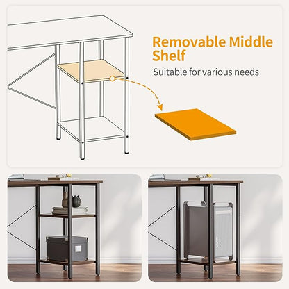 BANTI L Shaped Desk with Shleves, 50.4 inch Large Corner Desk with Two Storage, Space Saving, Easy to Assemble, Brown - LeafyLoom