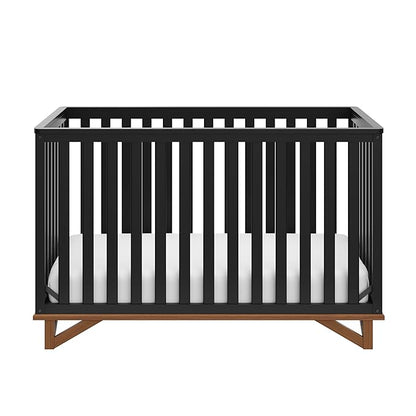 Storkcraft Santa Monica 5-in-1 Convertible Crib (Black with Vintage Driftwood) – GREENGUARD Gold Certified, Modern Design, Two-Tone Baby Crib, Converts to Toddler Bed, Daybed and Full-Size Bed - LeafyLoom