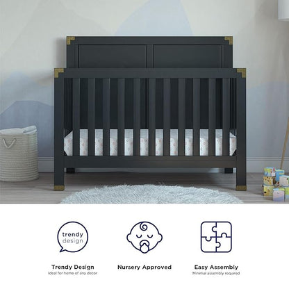 Baby Relax Miles 5-in-1 Convertible Crib, Solid Pine Wood, Black - LeafyLoom