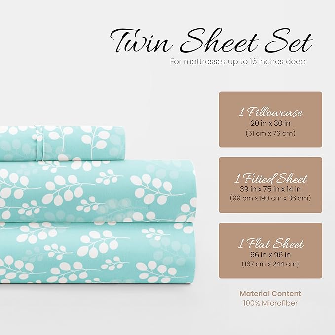 Linen Market 4 Piece Twin Bedding Sheet Set (Wheatfield Pale Blue) - Sleep Better Than Ever with These Ultra-Soft & Cooling Bed Sheets for Your Twin Size Bed - Deep Pocket Fits 16" Mattress - LeafyLoom