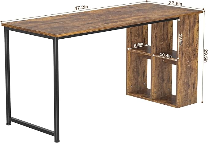 Homfio 47.2'' Computer Desk with Storage Shelves, Modern Home Office Desk Computer Table with Cabinets, Student Studying Writing Desk Wood Desk Workstation for Home Office, Rustic Brown - LeafyLoom