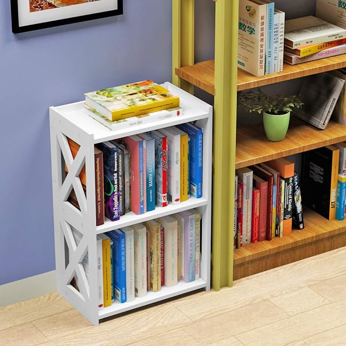 Side Table, 3 Tier 2 Shelf Small Bookshelf Bookcase for Small Spaces, Bedside End Table Nightstand, Kids Book Storage Shelves for Bedroom Living Room Office, White - LeafyLoom