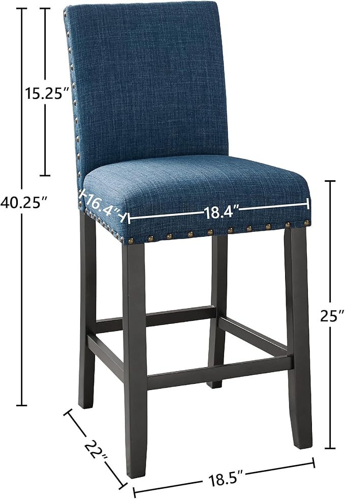 New Classic Furniture Crispin Counter Dining Chair (Set of Six), 100% Polyester Marine Blue Fabric with Espresso Legs - LeafyLoom