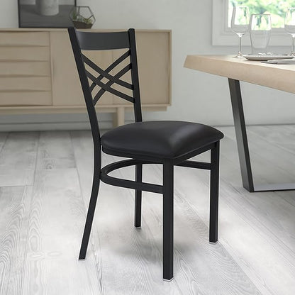 Flash Furniture Hercules Series "X" Back Metal Restaurant Chair, Modern Upholstered Armless Dining Chair for Restaurants and Kitchens, Black - LeafyLoom