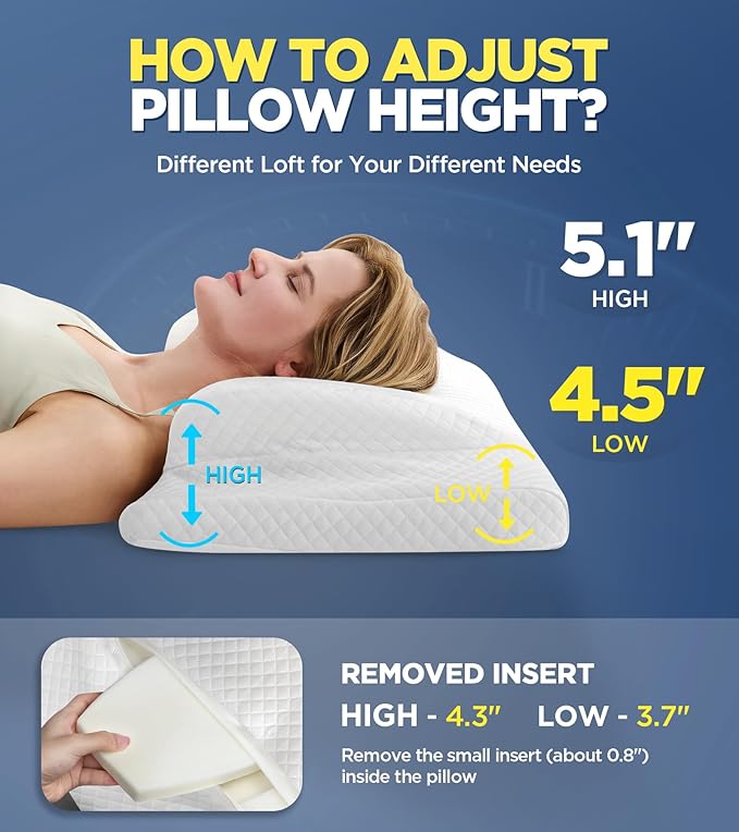 Ultra Comfort Cervical Neck Pillow for Pain Relief, Adjustable Side Sleeping Pillow Fit Shoulder Perfectly, Ergonomic Contour Memory Foam Pillow with Armrest Area, Bed Pillow for Back Stomach Sleeping - LeafyLoom