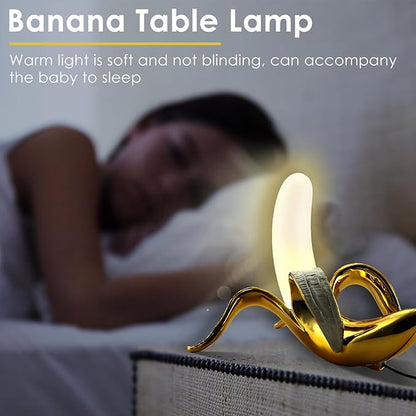 Modern Banana Table Lamp, Desk Lamp,Led Night Light Plating Resin Banana Lighting Fixture for Living Room, Bedroom,Home Office,Kids Room(Lying-Plated) - LeafyLoom