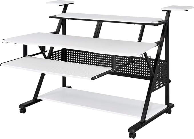 NicBex Laik-DW-00055-DX Desks, 67" W x 38" D x 42" H, White+Black - LeafyLoom