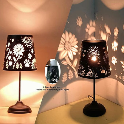 Touch Mini Table Lamp, Dimmable Touch Bedside Lamp, Black Metal Cutout Lampshade, Decoration Desk Lamp - LeafyLoom