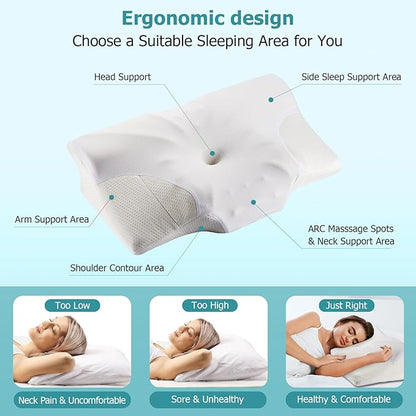 Cervical Neck Pillow for Pain Relief, Contour Memory Foam Pillows for Sleeping, Ergonomic Orthopedic Bed Pillow, Neck Support Pillows for Side Back Stomach Sleepers with Cooling Pillowcase - LeafyLoom