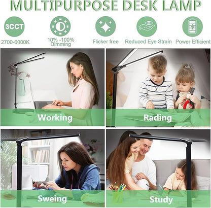 Desk Lights for Home Office - LED Desk Lamp with Night Light, Office Desk Lamp with Memory Function, 5CCT Brightest Workbench Office Lighting, Dimmable Modern Desk Lamp for Monitor Studio Reading - LeafyLoom