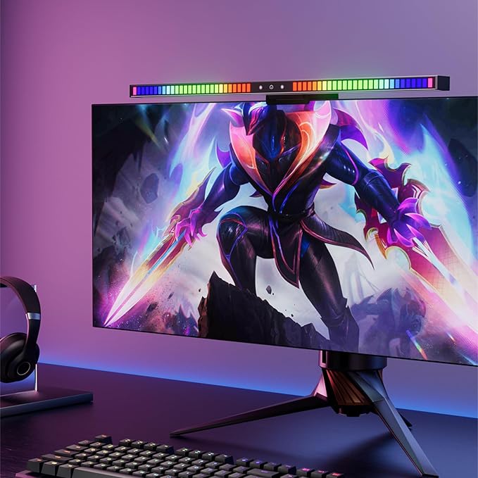 Sound Pickup Monitor Light Bar: Monitor Desk lamp RGB Dynamic Effect,Voice-Activated Music Rhythm Table Lamp,Creative Colorful LED Ambient Computer Light,Reduce Bluelight for Home Office/Gamer… - LeafyLoom