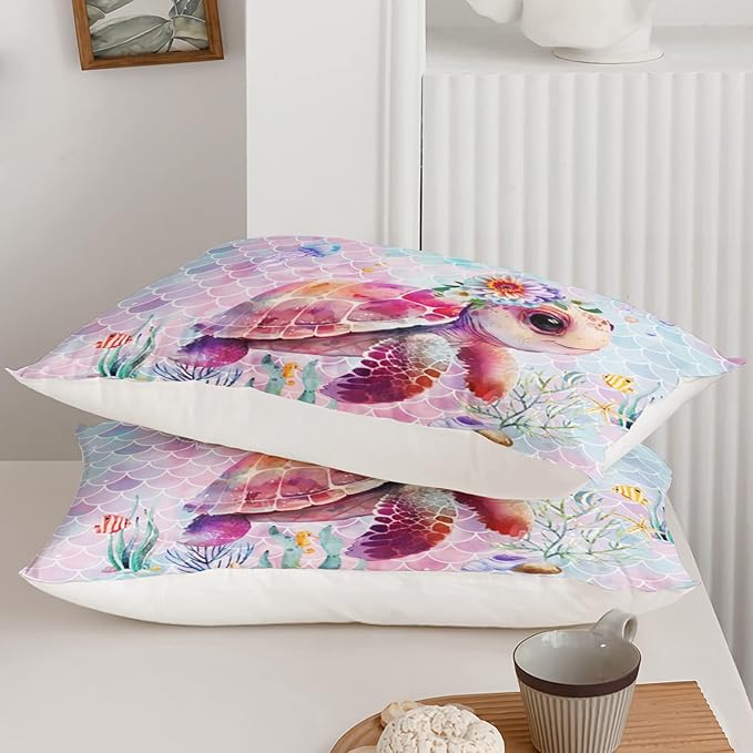 Axolotl Turtle Bedding Set Twin,Colorful Underwater World Comforter Set for Kids Boys Girls Teens,Ocean Comforter Set with Jellyfish,Kids Bedding Set Print Colorful Fish Scales,1 Quilt 2 Pillowcases - LeafyLoom