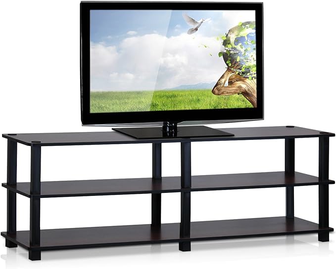 Furinno Turn-S-Tube No Tools 3-Tier Entertainment TV Stands, Dark Cherry and Black - LeafyLoom