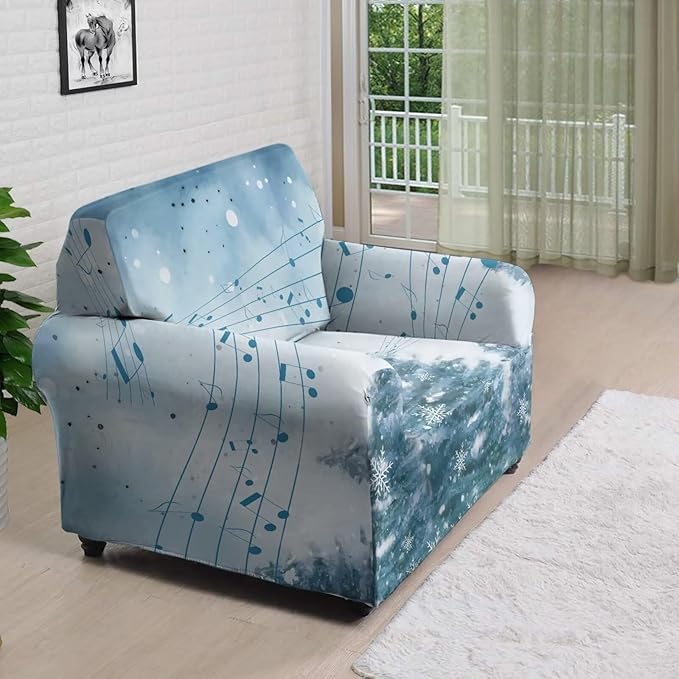 FKELYI Blue Christmas Tree Easy Going Stretch Sofa Slipcover Snow Sofa Couch Cover with Elastic Bottom Stretch Sofa Slipcovers S FKELYI