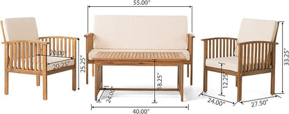 Christopher Knight Home Carolina Outdoor Acacia Sofa Set, 4-Pcs Set, Brown Patina + Cream Cushion - LeafyLoom