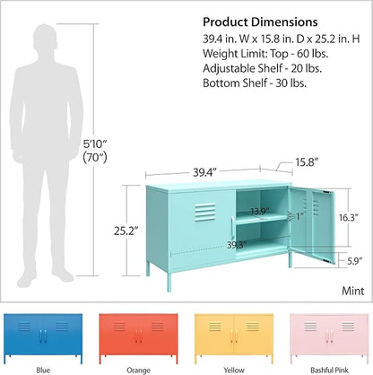 Novogratz Cache 2 Door Metal Locker Accent, Mint Cabinet - LeafyLoom