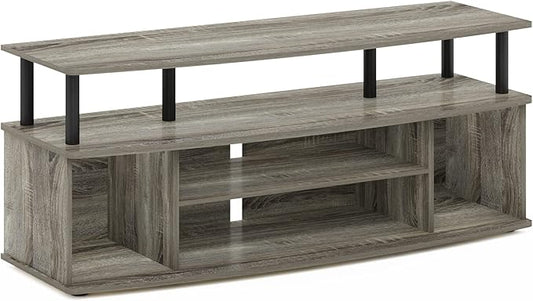 Furinno Jaya Large Entertainment Center Hold up to 55-in TV, Inch, French Oak/Black - LeafyLoom