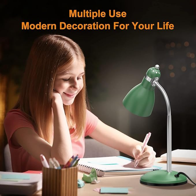 LEPOWER Metal Desk Lamp, Adjustable Goose Neck Table Lamp, Eye-Caring Study Desk Lamps for Bedroom, Study Room and Office (Green) - LeafyLoom