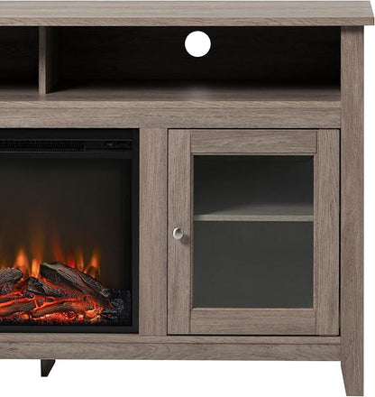 Walker Edison Glenwood Rustic Farmhouse Glass Door Highboy Fireplace TV Stand for TVs up to 65 Inches, 58 Inch, Driftwood - LeafyLoom