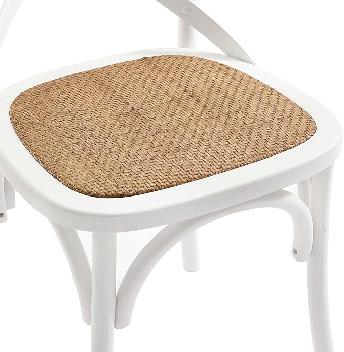 Modway Gear Rustic Modern Farmhouse Elm Wood Rattan Two Dining Chairs in White - LeafyLoom