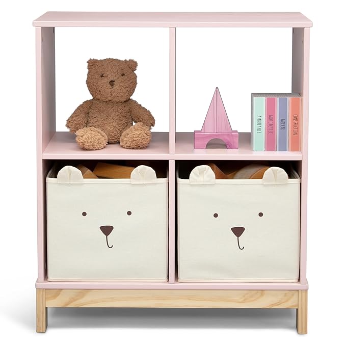 Delta Children babyGap Graham 4-in-1 Convertible Crib with Storage Drawer + Brannan Bear Bookcase with Bins + Brannan Bear Wall Shelf with 4 Hooks, Blush Pink/Dark Pink (Bundle) - LeafyLoom