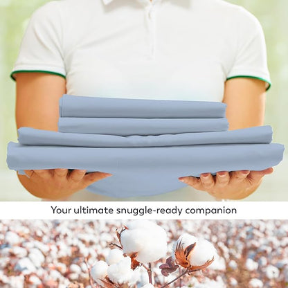 Purity Home Organic 100% Cotton Light Blue Full Size Bed Sheets, Percale Weave Cotton Sheet Set for Full Size Bed, Crisp, Cooling & Breathable Bed Sheets, Fits Mattress Upto 16" Deep Pocket - LeafyLoom