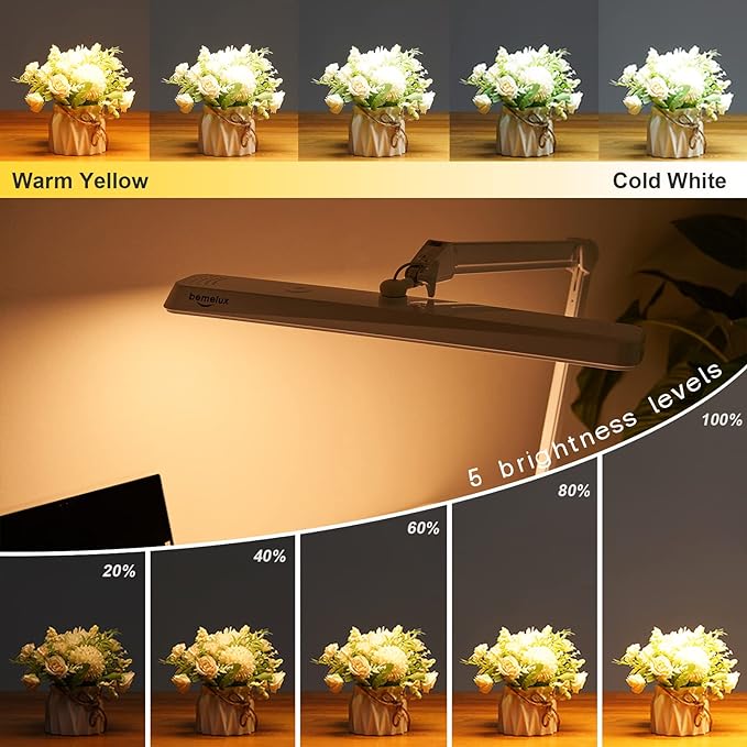 LED Architect Desk Lamp, 2500 Lumens, Dimmable, Metal Swing Arm, 5 Color Temperatures, 30W, Ideal for Task Work, Drafting, Reading, Clamp-on Office Table Lamp with 324 Bright LEDs(White) - LeafyLoom