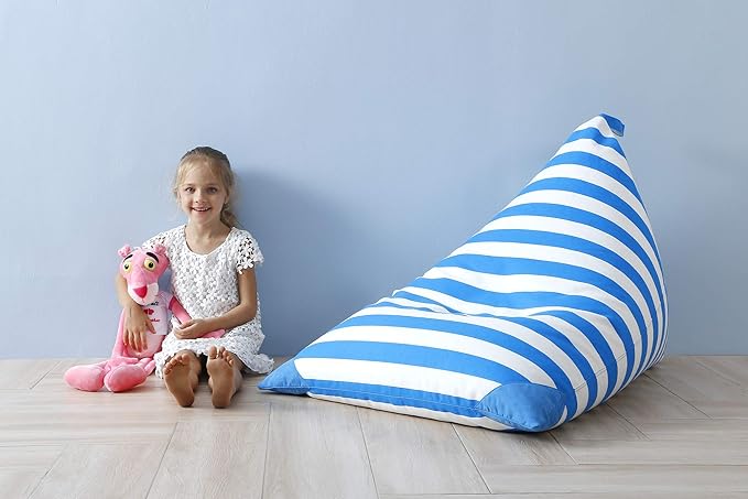 Aubliss Stuffed Animal Storage Bean Bag Chairs Cover, 50"x 35" Extra Large Bean Bags Chair for Kids & Adults, Beanbag Toy Storage for Boys Girls - Premium Cotton Canvas Blue Stripe - LeafyLoom