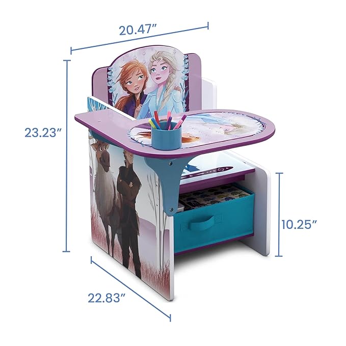 Delta Children Chair Desk with Storage Bin, Disney Frozen II Cup Holders|Arm Rest, Engineered Wood - LeafyLoom