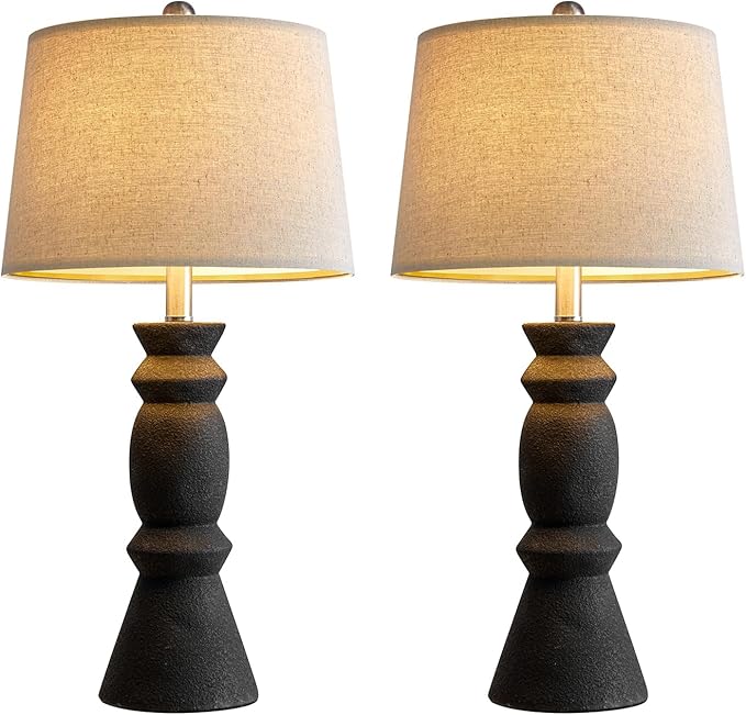 Oneach 25.75'' Farmhouse Black Ceramic Table Lamp Set of 2 for Living Room Rustic Table lamp Bedroom Nightstand Lamp End Table Lamps - LeafyLoom