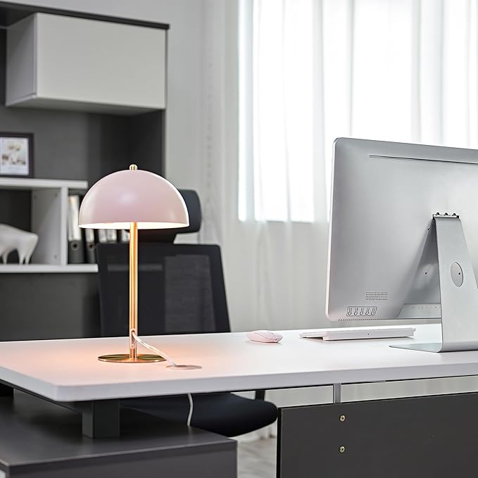 Globe Electric 52332 15" Desk Lamp, Matte Pink, Matte Brass Accents, in-Line On/Off Rocker Switch - LeafyLoom