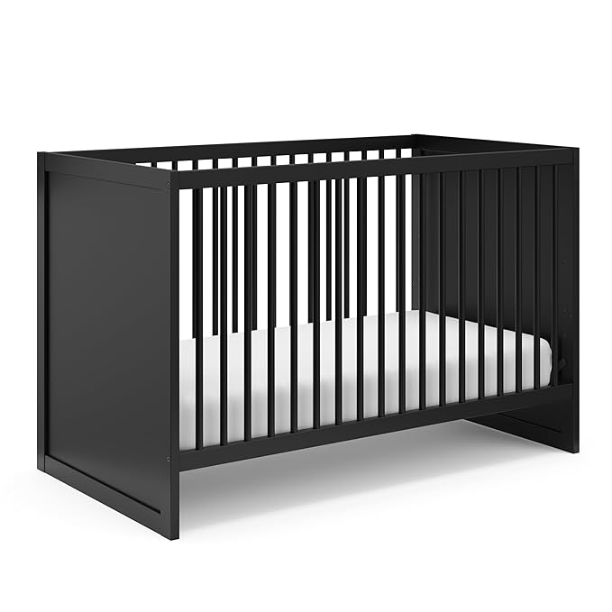 Storkcraft Calabasas 3-in-1 Convertible Crib (Black) – GREENGUARD Gold Certified, Fits Standard Crib Mattress, Converts to Toddler Bed, Modern Style, Easy 30-Minute Assembly - LeafyLoom