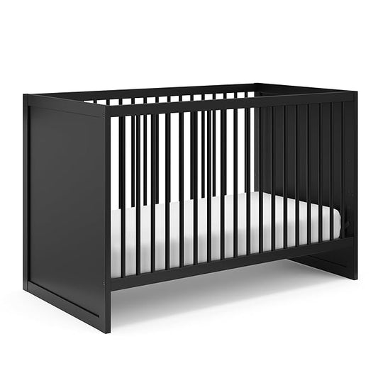 Storkcraft Calabasas 3-in-1 Convertible Crib (Black) – GREENGUARD Gold Certified, Fits Standard Crib Mattress, Converts to Toddler Bed, Modern Style, Easy 30-Minute Assembly - LeafyLoom