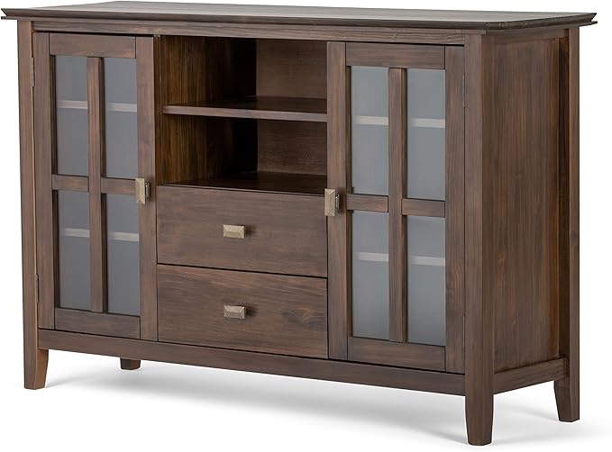 SIMPLIHOME Artisan SOLID WOOD 53 Inch Wide Transitional TV Media Stand in Natural Aged Brown for TVs up to 60 Inches, For the Living Room and Entertainment Center - LeafyLoom